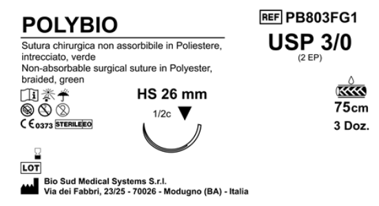 Sutura Polybio HS 26 USP 3-0 - EP 2 75 cm Green Box 36 pcs