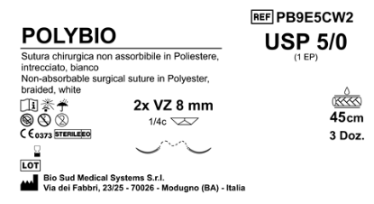 Sutura Polybio VZ 8 USP 5-0 - EP 1 45 cm White Double Armed  Box 36 pcs