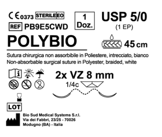 Sutura Polybio VZ 8 USP 5-0 - EP 1 45 cm White Double Armed  N.12 Bs. per Box