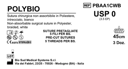 Sutura Polybio Precutted USP 0 - EP 3.5 45 cm White Bs. 36 x 5 Threads