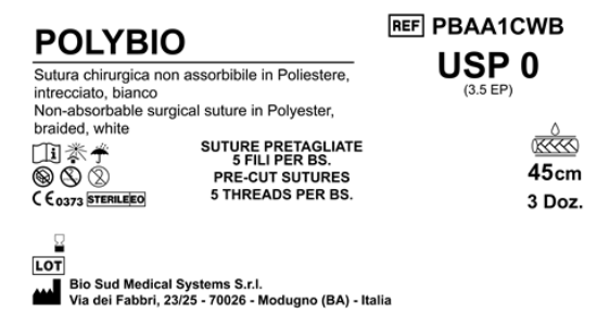 Sutura Polybio Precutted USP 0 - EP 3.5 45 cm White Bs. 36 x 5 Threads