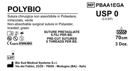 Sutura Polybio Precutted USP 0 - EP 3.5 70 cm Green Bs. 36 x 6 threads