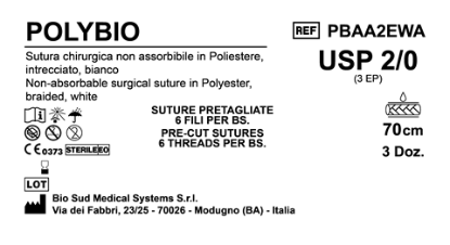 Sutura Polybio Precutted USP 2-0 - EP 3 70 cm White Bs. 36 x 6 threads