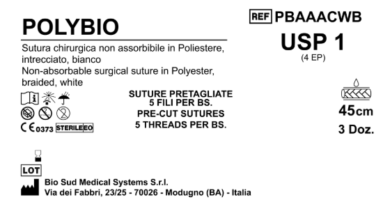 Sutura Polybio Precutted USP 1 - EP 4 45 cm White Bs. 36 x 5 Threads