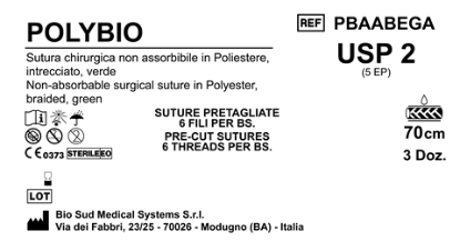Sutura Polybio Precutted USP 2 - EP 5 70 cm Green Bs. 36 x 6 threads