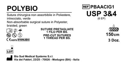 Sutura Polybio Precutted USP 3/4 - EP 6 150 cm Green Box 36 pcs