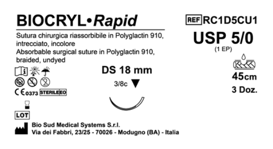 Sutura Biocryl Rapid DS 18 USP 5-0 - EP 1 45 cm Undyed Box 36 pcs