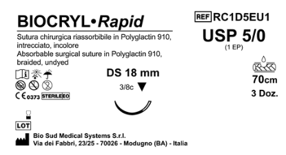 Sutura Biocryl Rapid DS 18 USP 5-0 - EP 1 70 cm Undyed Box 36 pcs