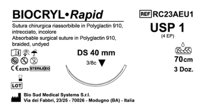 Sutura Biocryl Rapid DS 40 USP 1 - EP 4 70 cm Undyed Box 36 pcs