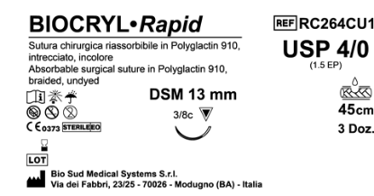 Sutura Biocryl Rapid DSM 13 USP 4-0  - EP 1.5 45 cm Undyed Box 36 pcs