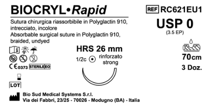 Sutura Biocryl Rapid HRS 26 USP 0 - EP 3.5 70 cm Undyed Box 36 pcs