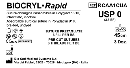 Sutura Biocryl Rapid Precutted USP 0 - EP 3.5 45 cm Undyed Bs. 36 x 6 threads