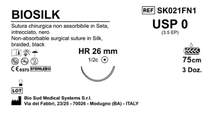 Sutura Biosilk HR26 USP 0 - EP 3.5 75 cm Black Box 36 pcs