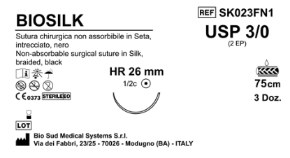 Sutura Biosilk HR26 USP 3-0 - EP 2 75 cm Black Box 36 pcs