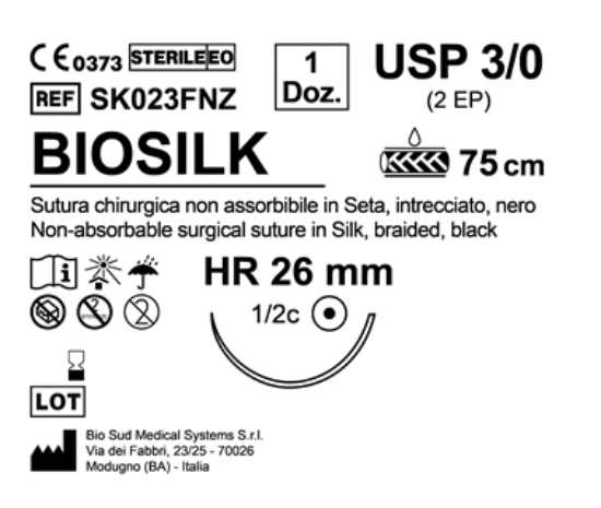 Sutura Biosilk HR 26 USP 3-0 - EP 2 75 cm Black Box 12 pcs