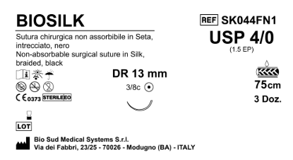 Sutura Biosilk DR13 USP 4-0  - EP 1.5 75 cm Black Box 36 pcs