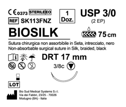 Sutura Biosilk DRT 17 USP 3-0 - EP 2 75 cm Black Box 12 pcs