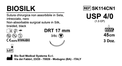 Sutura Biosilk DRT 17 USP 4-0  - EP 1.5 45 cm Black Box 36 pcs