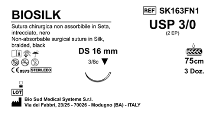 Sutura Biosilk DS16 USP 3-0 - EP 2 75 cm Black Box 36 pcs