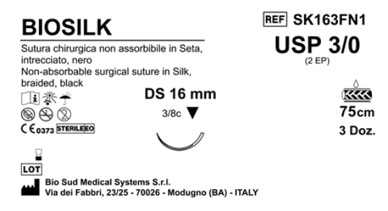 Sutura Biosilk DS16 USP 3-0 - EP 2 75 cm Black Box 36 pcs
