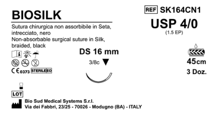 Sutura Biosilk DS16 USP 4-0  - EP 1.5 45 cm Black Box 36 pcs