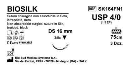 Sutura Biosilk DS16 USP 4-0  - EP 1.5 75 cm Black Box 36 pcs