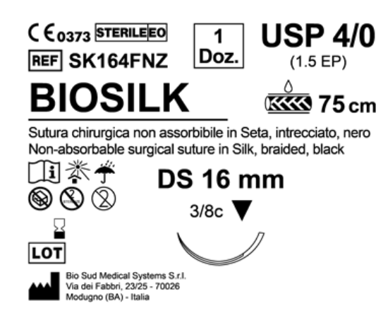 Sutura Biosilk DS 16 USP 4-0  - EP 1.5 75 cm Black Box 12 pcs