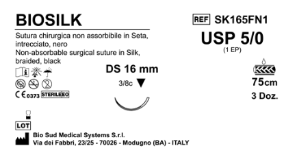 Sutura Biosilk DS16 USP 5-0 - EP 1 75 cm Black Box 36 pcs