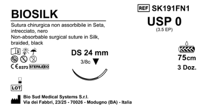 Sutura Biosilk DS24 USP 0 - EP 3.5 75 cm Black Box 36 pcs