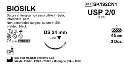 Sutura Biosilk DS24 USP 2-0 - EP 3 45 cm Black Box 36 pcs
