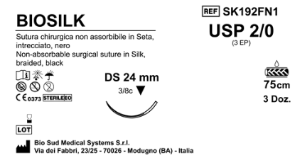 Sutura Biosilk DS24 USP 2-0 - EP 3 75 cm Black Box 36 pcs