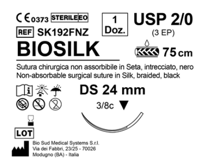 Sutura Biosilk DS 24 USP 2-0 - EP 3 75 cm Black Box 12 pcs