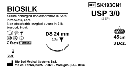 Sutura Biosilk DS24 USP 3-0 - EP 2 45 cm Black Box 36 pcs