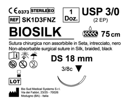 Sutura Biosilk DS 18 USP 3-0 - EP 2 75 cm Black Box 12 pcs