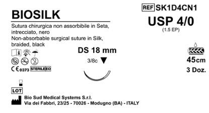 Sutura Biosilk DS18 USP 4-0  - EP 1.5 45 cm Black Box 36 pcs
