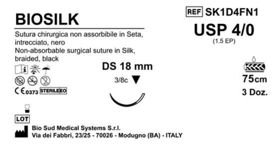 Sutura Biosilk DS18 USP 4-0  - EP 1.5 75 cm Black Box 36 pcs