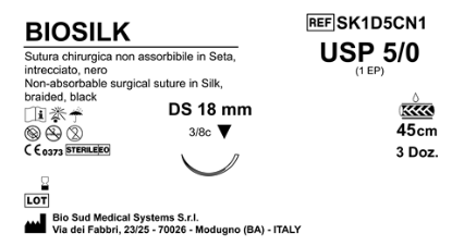 Sutura Biosilk DS18 USP 5-0 - EP 1 45 cm Black Box 36 pcs
