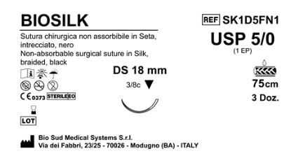 Sutura Biosilk DS18 USP 5-0 - EP 1 75 cm Black Box 36 pcs