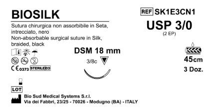 Sutura Biosilk DSM18 USP 3-0 - EP 2 45 cm Black Box 36 pcs