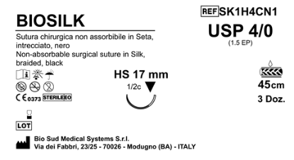 Sutura Biosilk HS17 USP 4-0  - EP 1.5 45 cm Black Box 36 pcs
