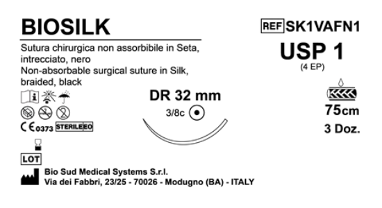 Sutura Biosilk DR32 USP 1 - EP 4 75 cm Black Box 36 pcs
