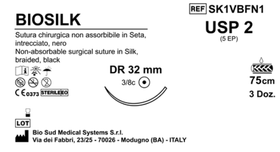 Sutura Biosilk DR32 USP 2 - EP 5 75 cm Black Box 36 pcs