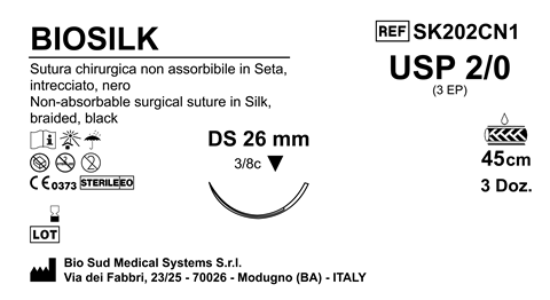 Sutura Biosilk DS26 USP 2-0 - EP 3 45 cm Black Box 36 pcs