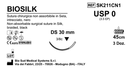Sutura Biosilk DS30 USP 0 - EP 3.5 45 cm Black Box 36 pcs