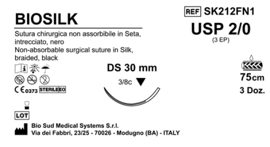 Sutura Biosilk DS30 USP 2-0 - EP 3 75 cm Black Box 36 pcs