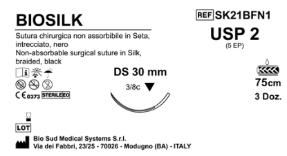 Sutura Biosilk DS30 USP 2 - EP 5 75 cm Black Box 36 pcs