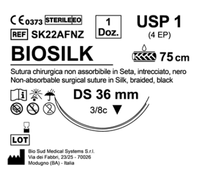 Sutura Biosilk DS 36 USP 1 - EP 4 75 cm Black Box 12 pcs