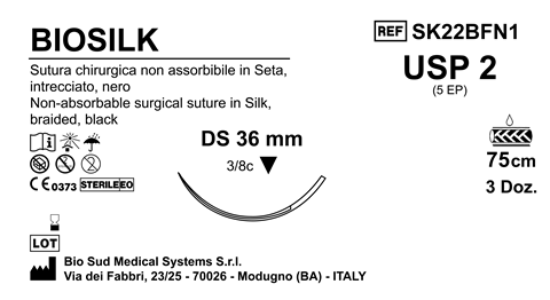Sutura Biosilk DS36 USP 2 - EP 5 75 cm Black Box 36 pcs