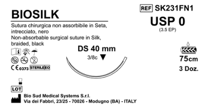 Sutura Biosilk DS40 USP 0 - EP 3.5 75 cm Black Box 36 pcs