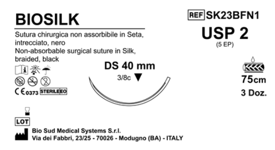 Sutura Biosilk DS40 USP 2 - EP 5 75 cm Black Box 36 pcs